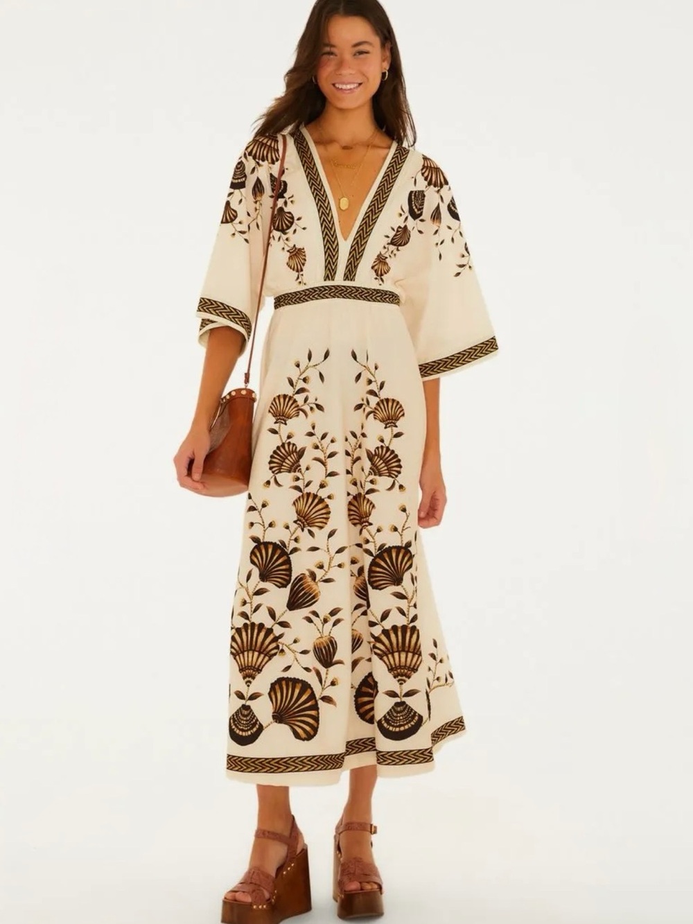 FARM Rio Cream Midi Dress Shell Dreamy Size M